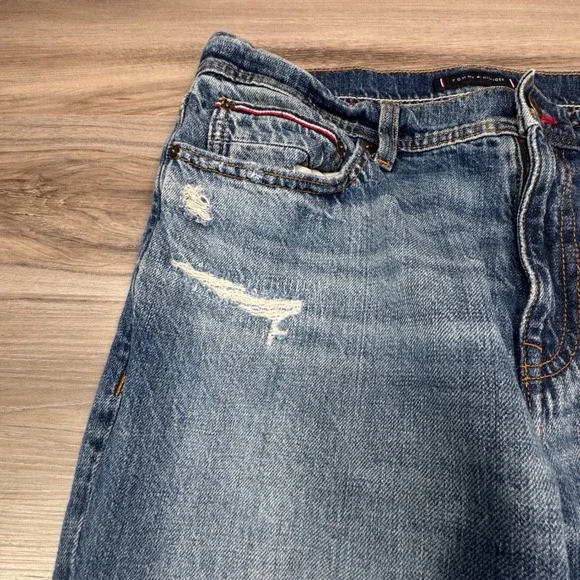 Tommy Hilfiger Mens Blue Distressed Relaxed Fit Straight Leg Jeans  32x30 Y2K - Picture 5 of 16